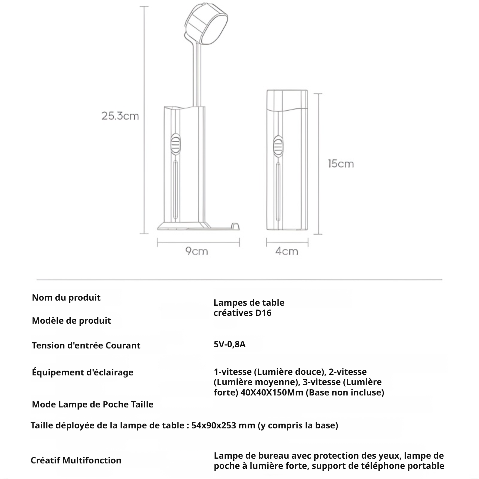 Lampe de bureau moderne avec lumière réglable