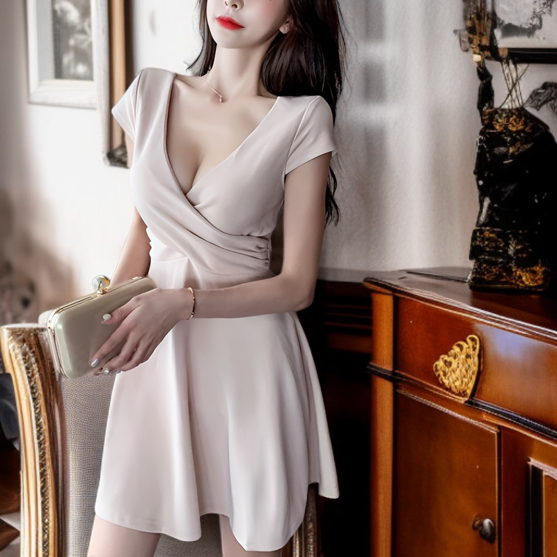 ナイトクラブの女性のファッションディープ V ローカットウエストカバー腹 A ラインスカート気質オープンバック小さな振り子スカート夜のセクシーなドレス