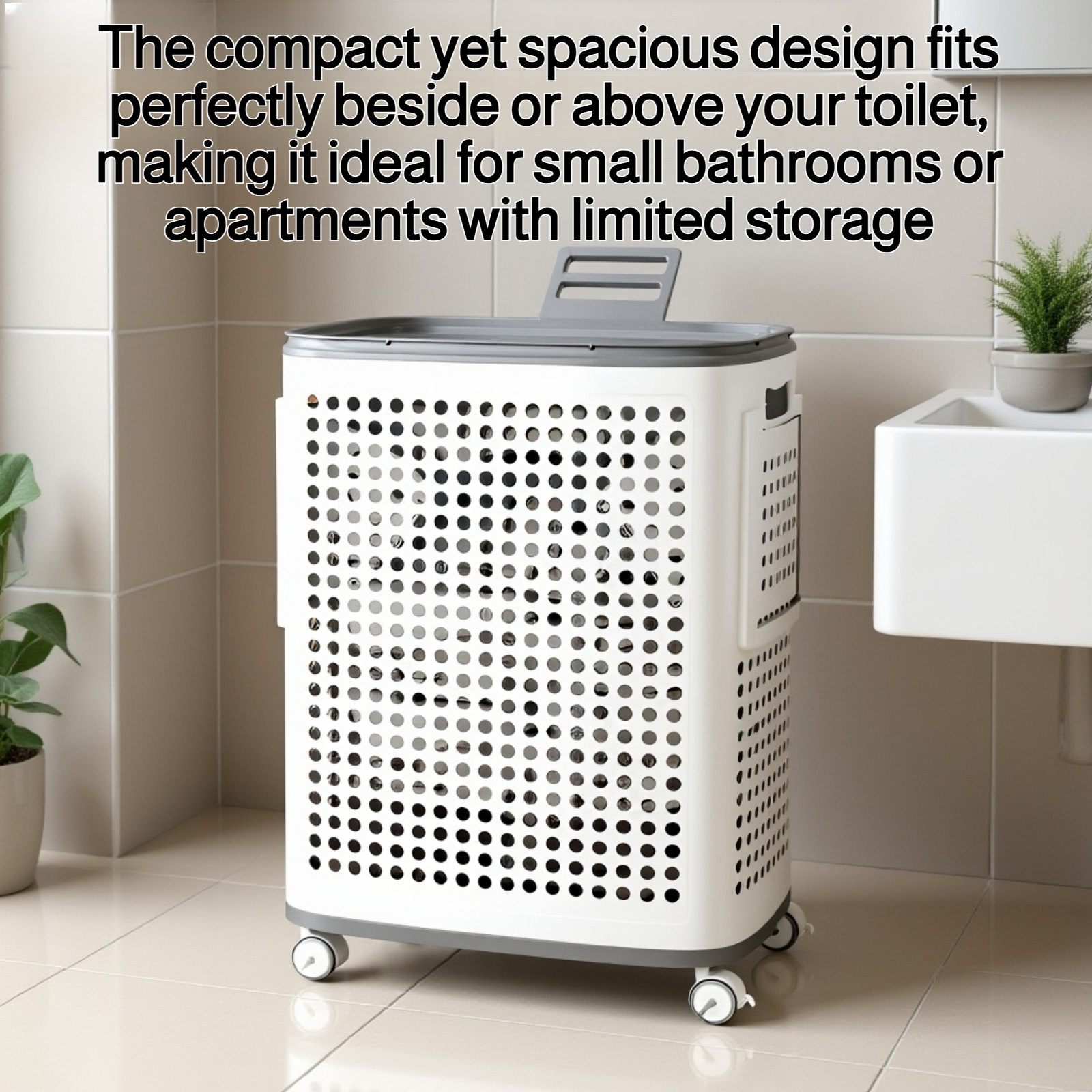 Toilet clothes storage basket in modern bathroom