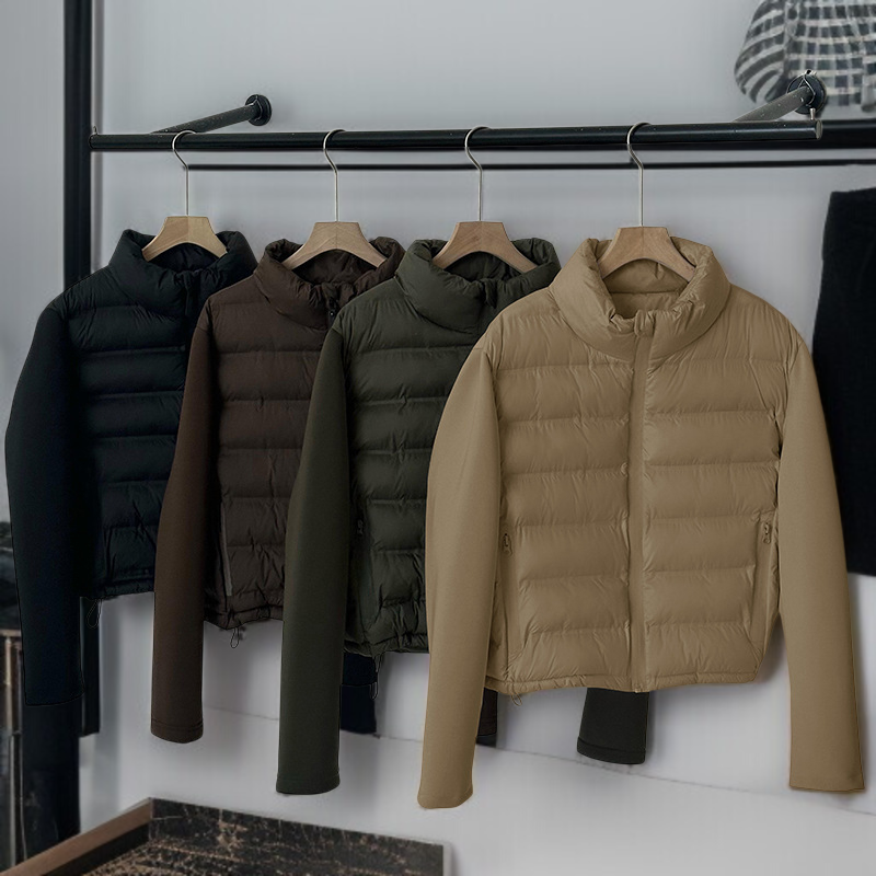 여성 추동 패션 얇은 패딩 코트 하이넥 패딩 상의 갈비 코트