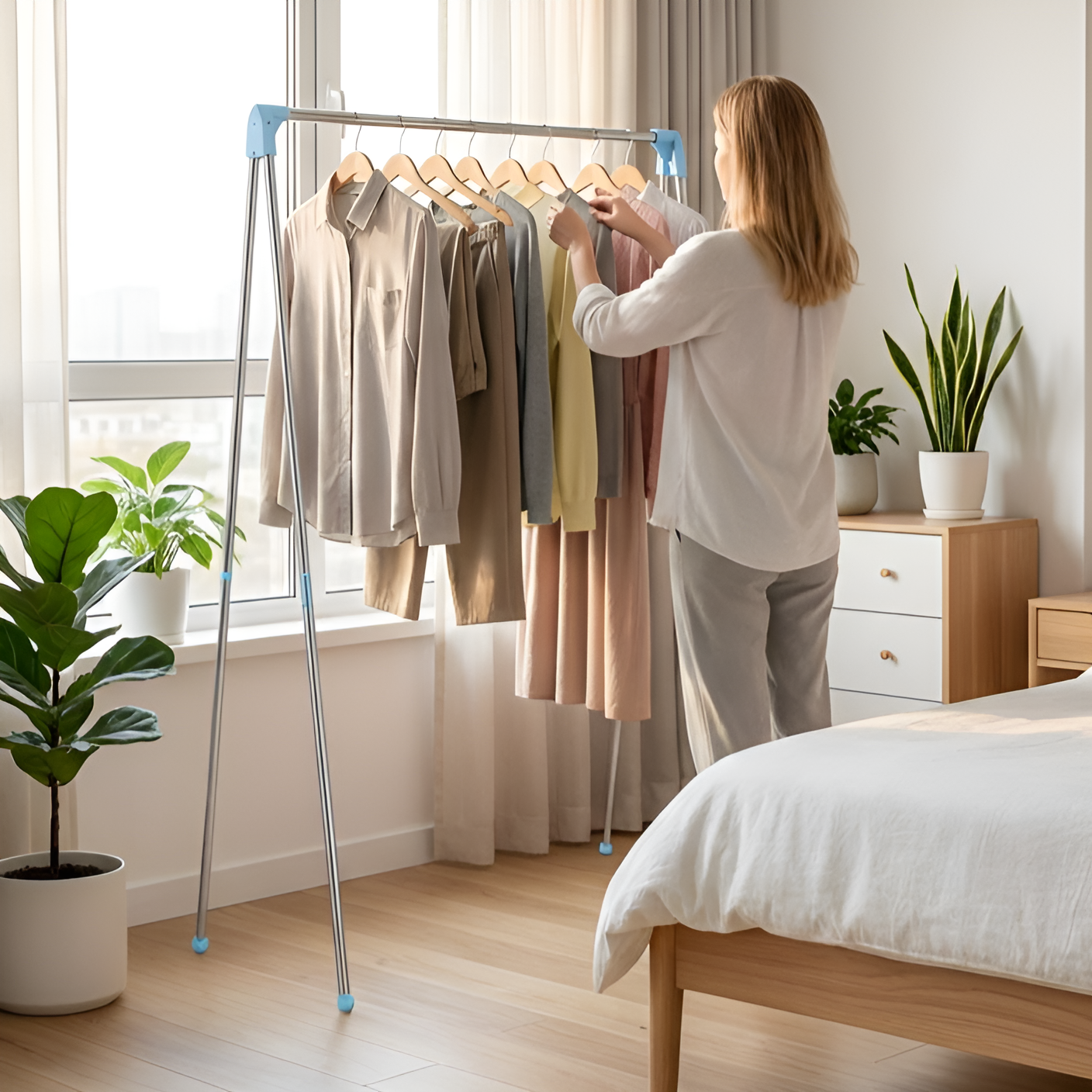 Reisefähiger, zusammenklappbarer, teleskopierbarer Wäscheständer aus Edelstahl