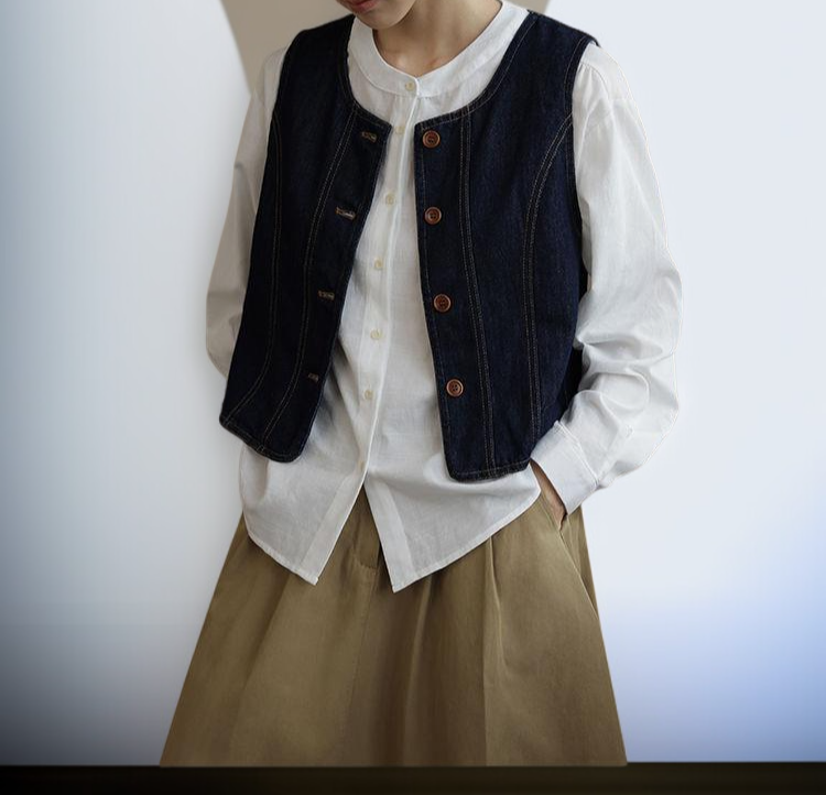 デニムベストの細部ディテール
