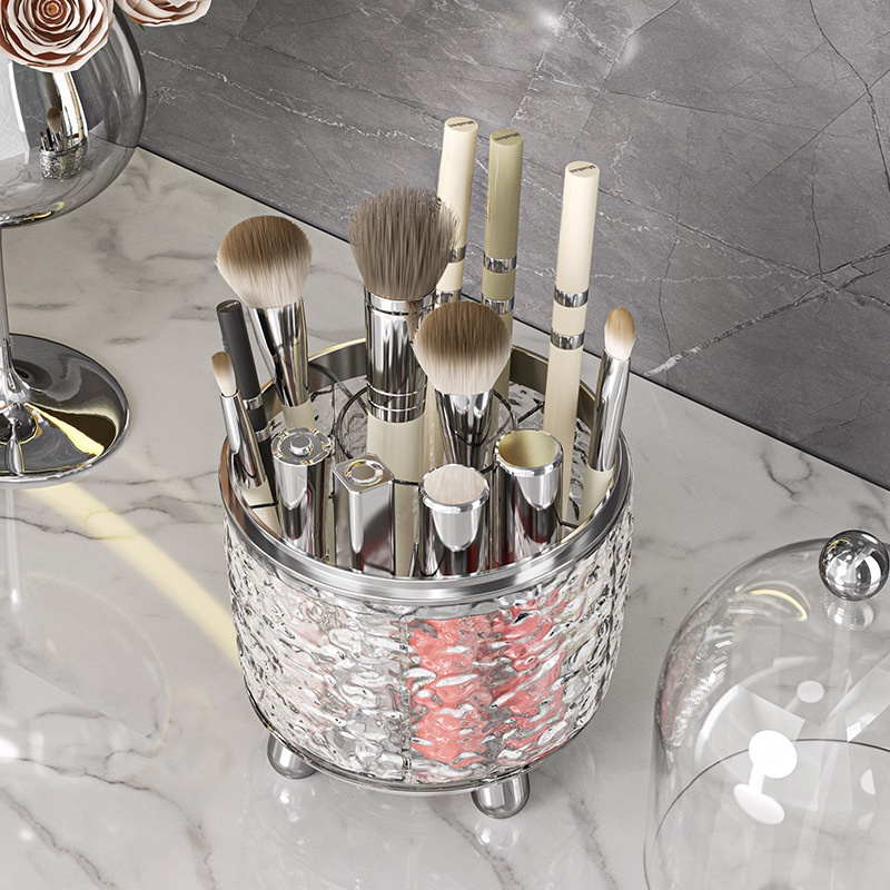 透明輕奢旋轉化妝品收納桶