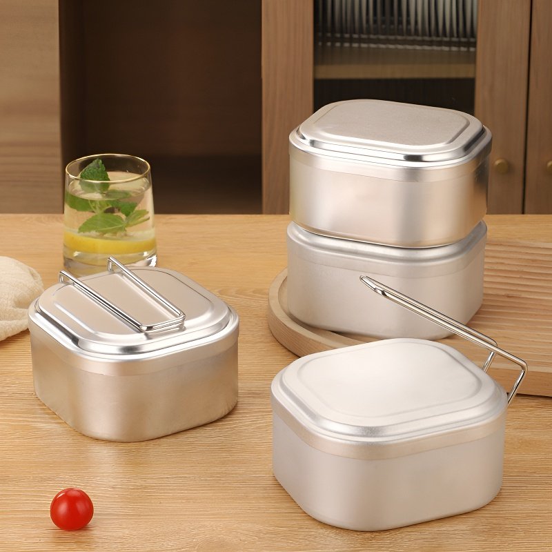 Pudełko na lunch w całości wykonane z aluminium, kwadratowe, z uchwytem