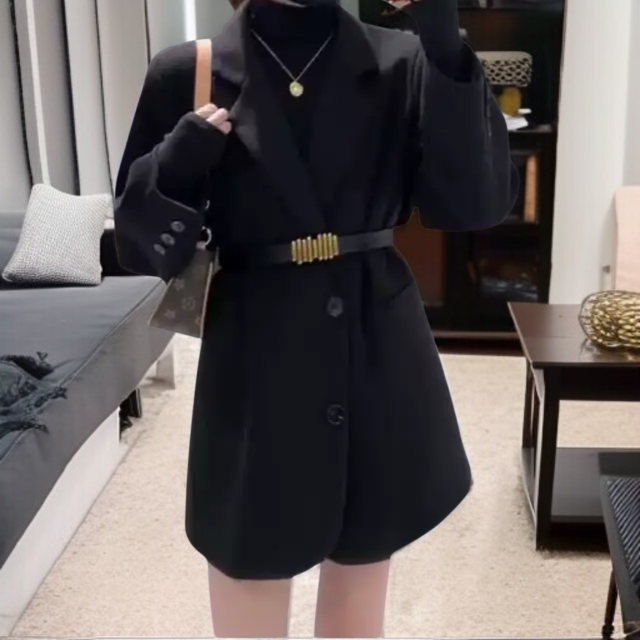여성 모던 캐주얼 정장 코트 가을 겨울 모던 정장 상의 벨트 코트