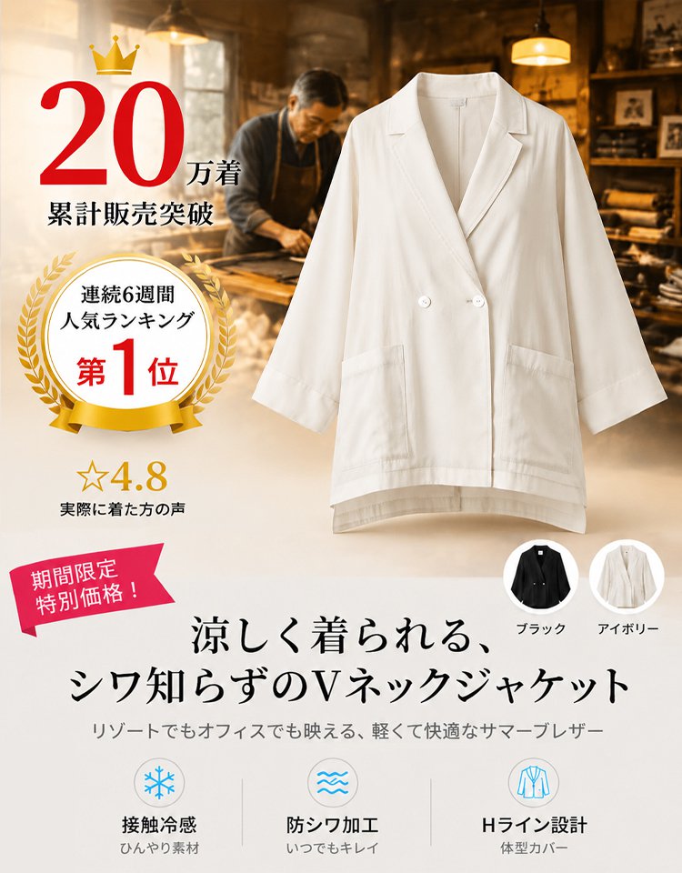 ダブルブレスト・ゆったりシルエット薄手レディースジャケット
