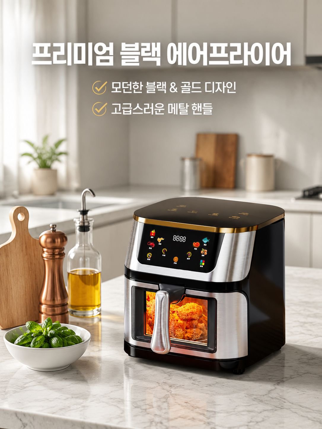 가정용 대용량 터치식 다용도 에어프라이기 스테인레스 가시 전기프라이기
