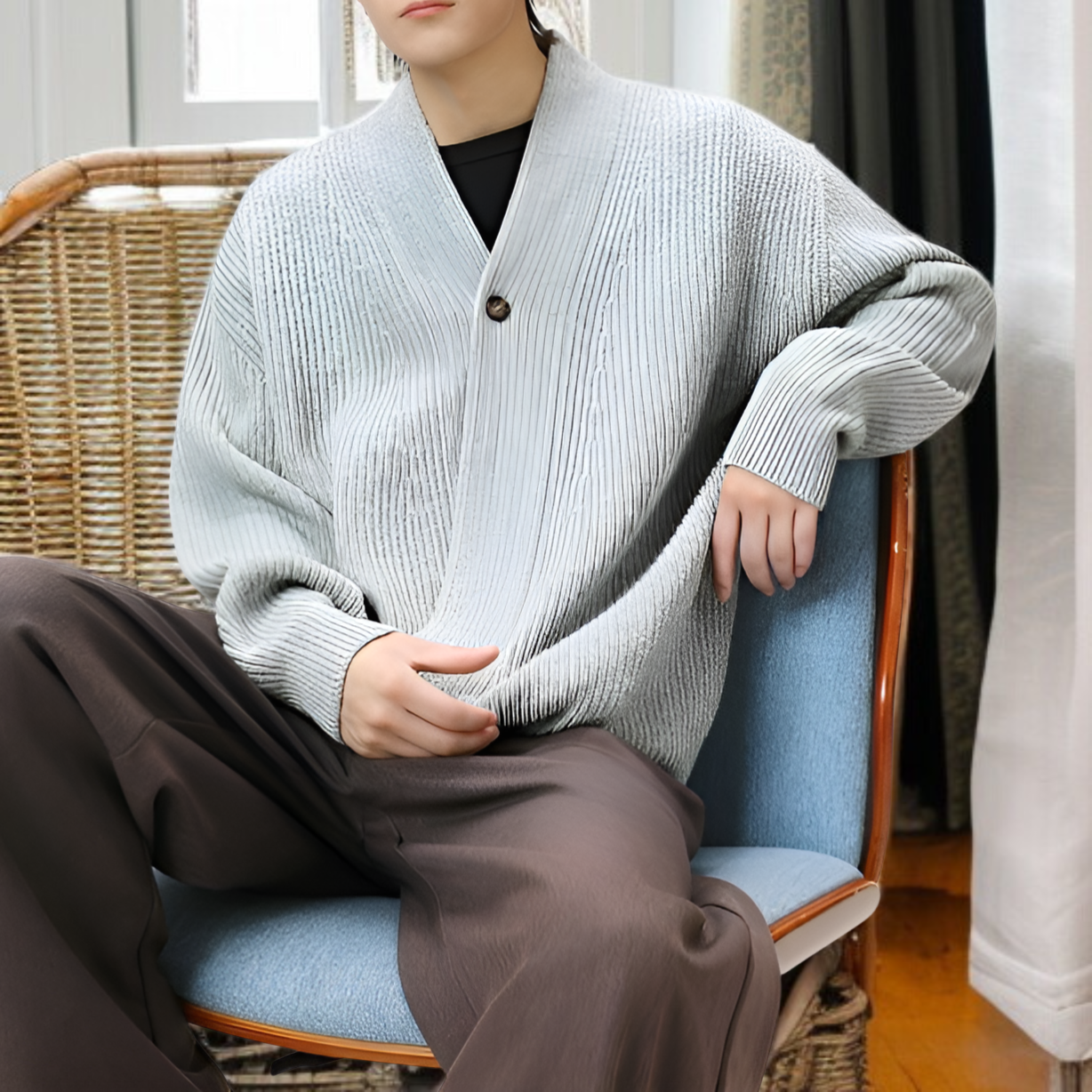 和風レトロ高級厚手斜め前立てニットウェア