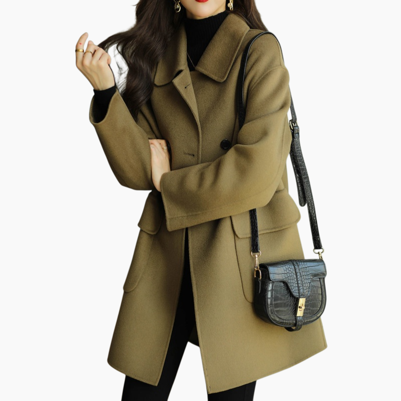 レディース厚手スリムツイードジャケット ミドル丈アップグレード・コットン・ツイード・コート