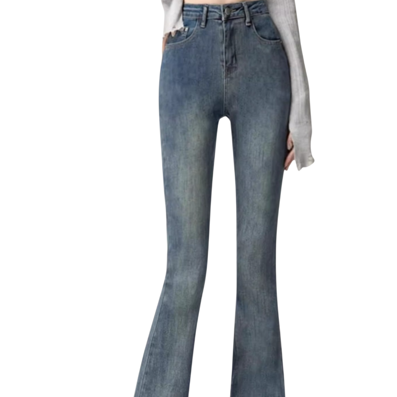 여성 하이웨스트 조거 스판 슬림핏 데님 팬츠 봄 퍼플레어 데님 팬츠