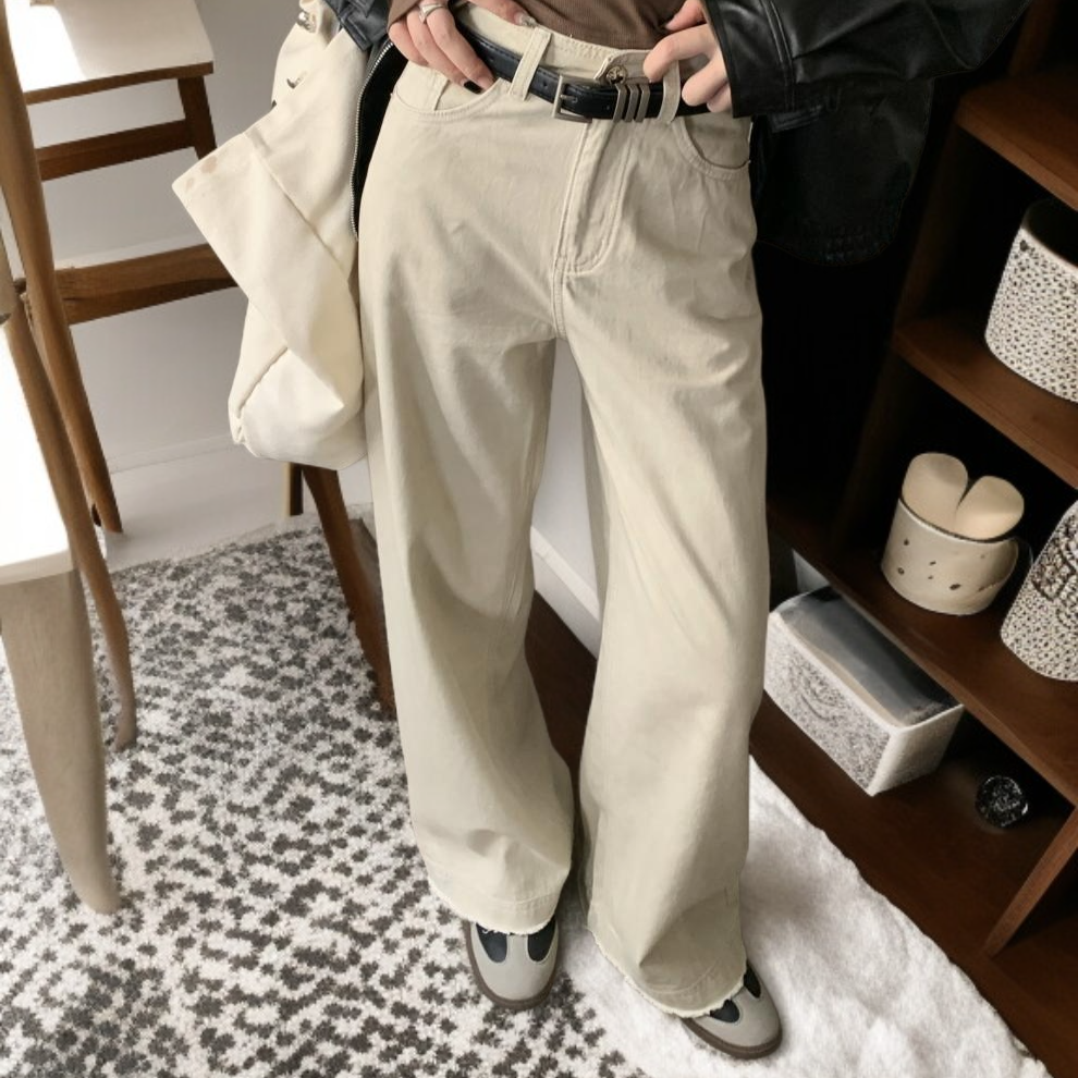 بنطال جينز مستقيم بخصر عالٍ وملائم للنساء لفصل الربيع