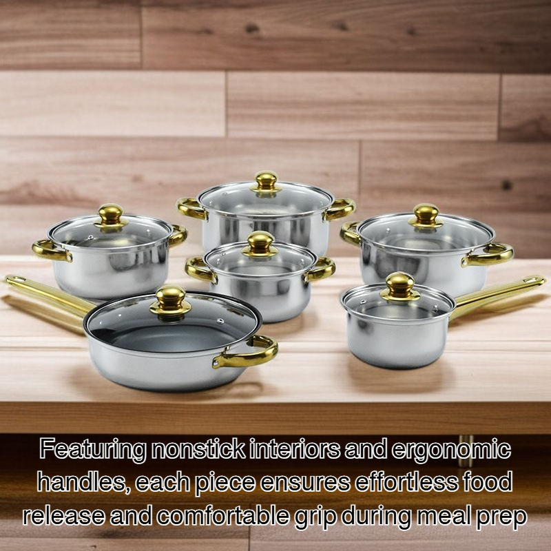 Everyday Cooking 12-Piece Gold Stainless Steel Cookware Set