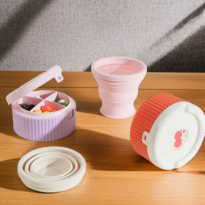 휴대용 투인원 멀티 소분함 접이식 물컵 약통 멀티 소형 약통