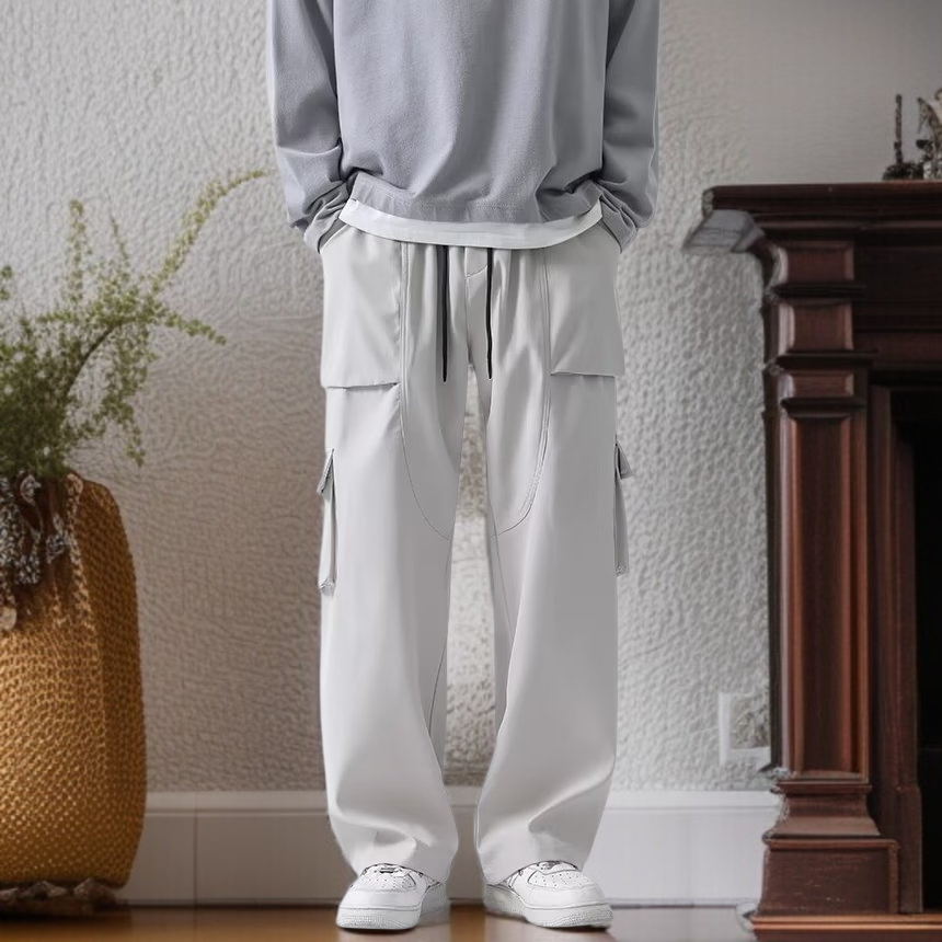 メンズスポーツパンツ メンズ春ストレートレッグパンツ ブラック メンズワークパンツ