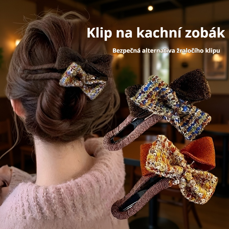 Roztomilá plyšová mašle – poloviční sponka do vlasů