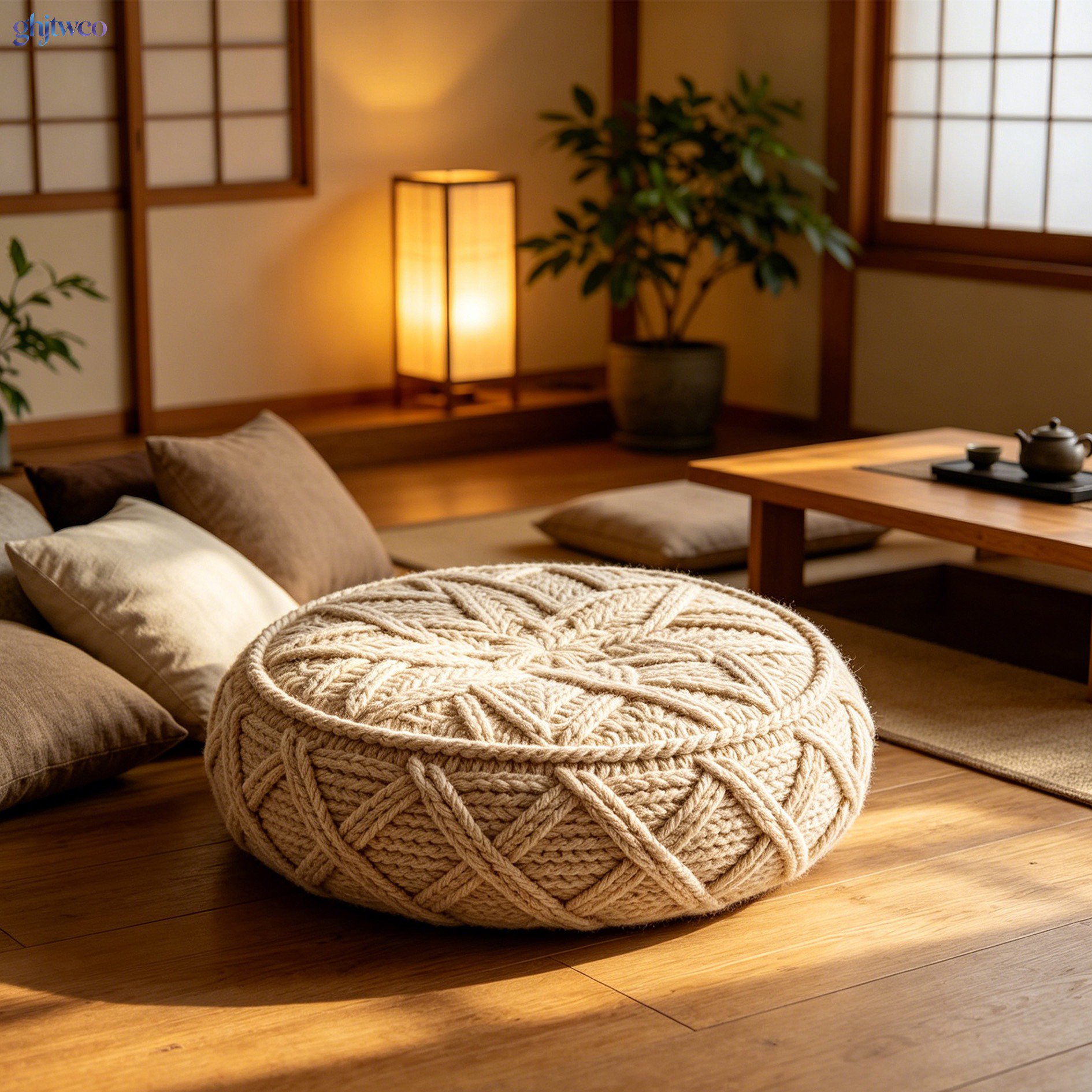 Knitted pouf floor cushion