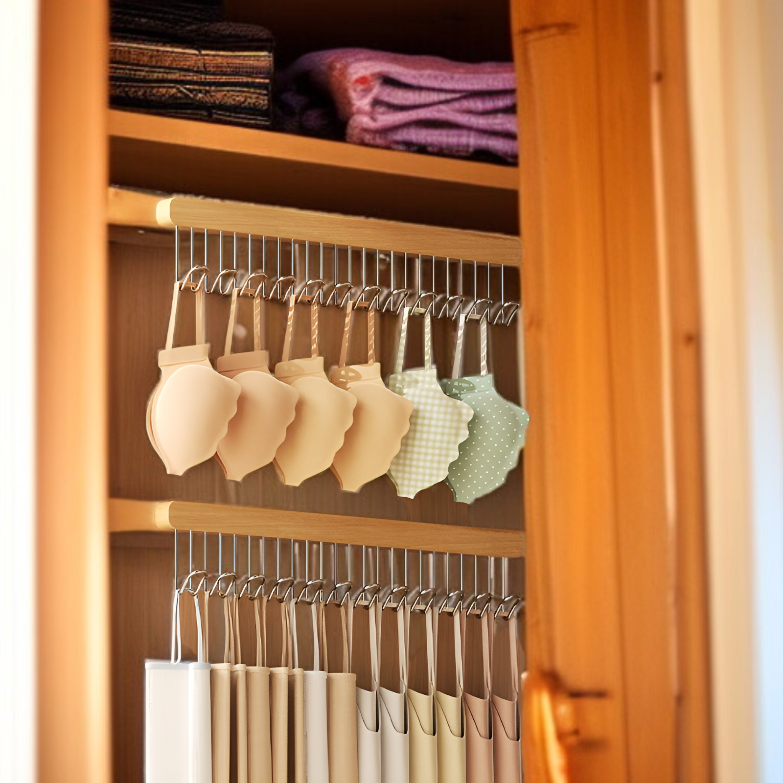 サスペンダーフックハンガー家庭用多機能ウェーブハンガー引き出し式下着ベストハンガー無垢材