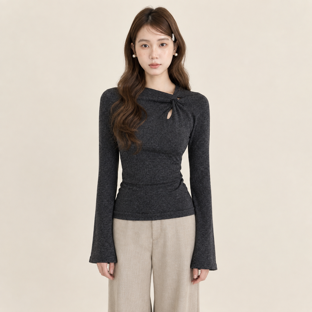 Camiseta ajustada con abertura y nudo para mujer, ideal para primavera y otoño