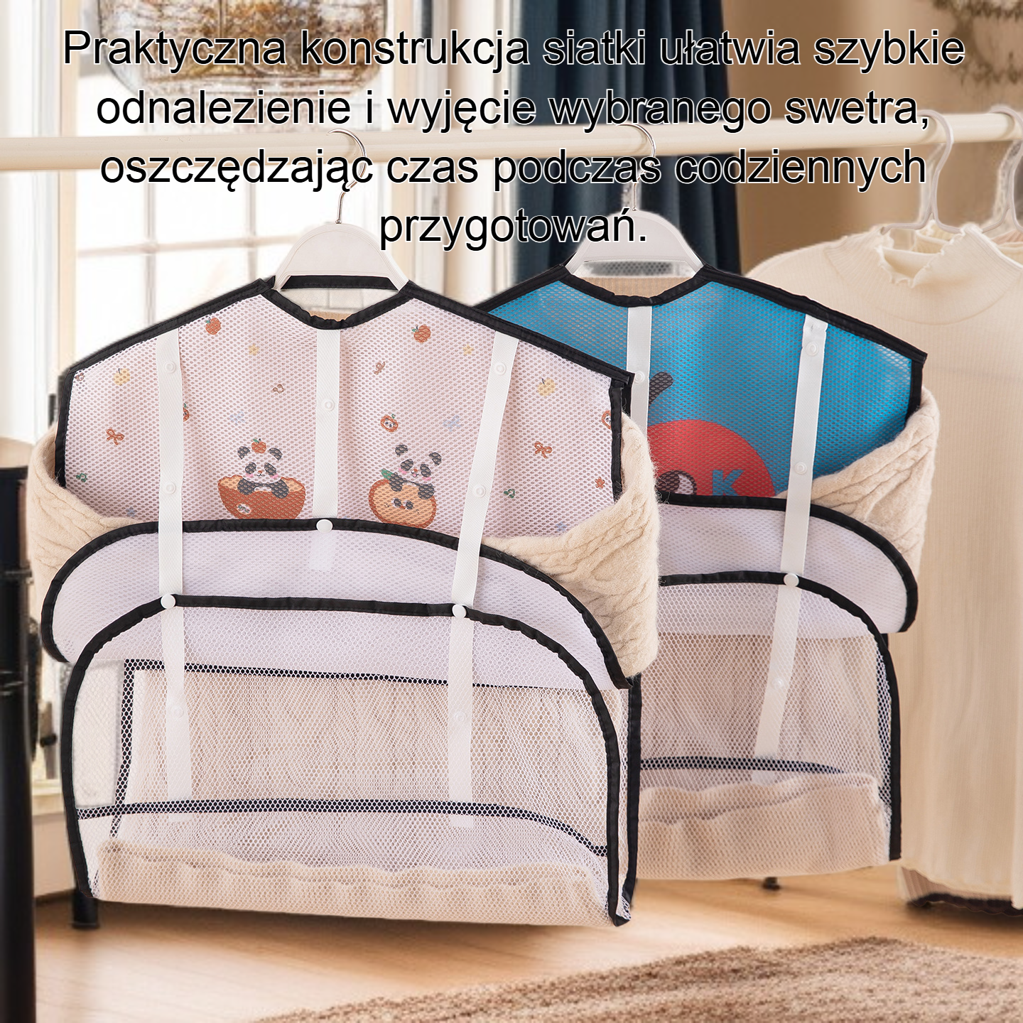 Siatka do przechowywania swetrów w szafie