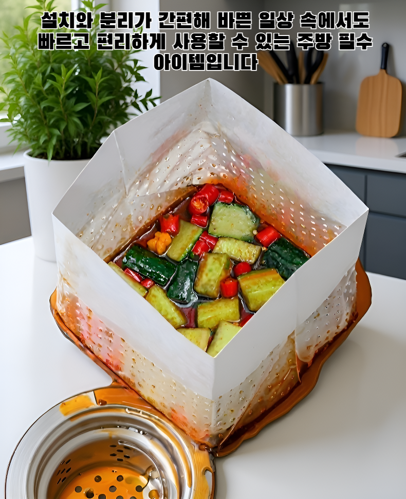 주방 싱크대에 놓인 자립형 쓰레기 봉투