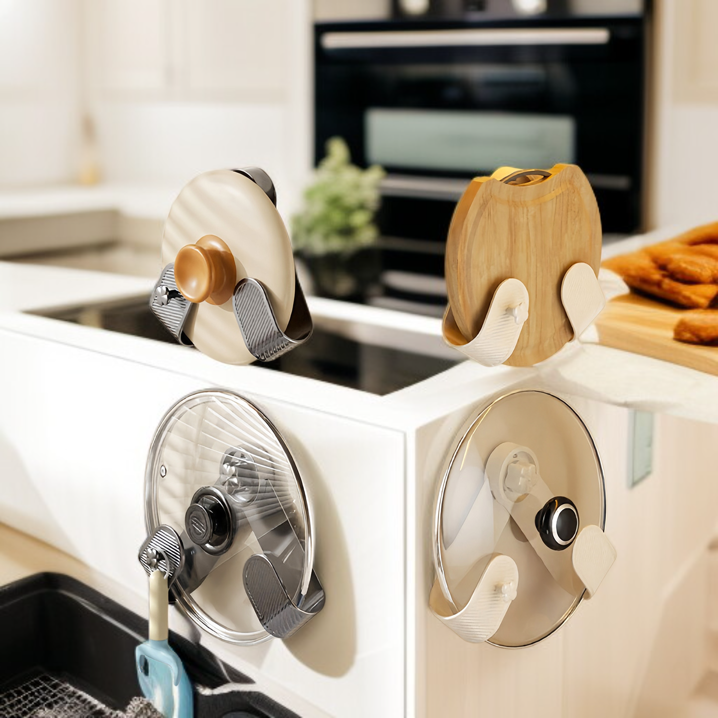 حامل غطاء وعاء مثبت على الحائط بدون حفر مع كوب شفط