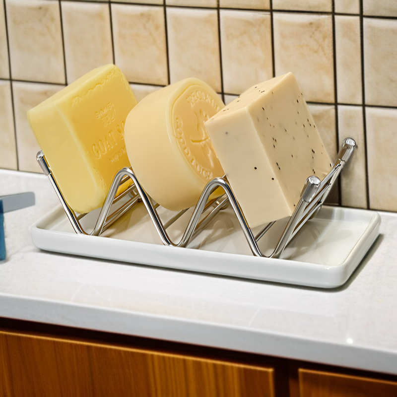 Porte-savon égouttoir en acier inoxydable pour salle de bain avec étagère de lavage à la main