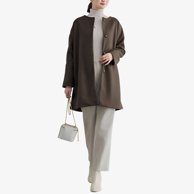 프리미엄 여성 가을 겨울 솔리드 코트 루즈핏 일자 상의 모직 코트 무드 코트