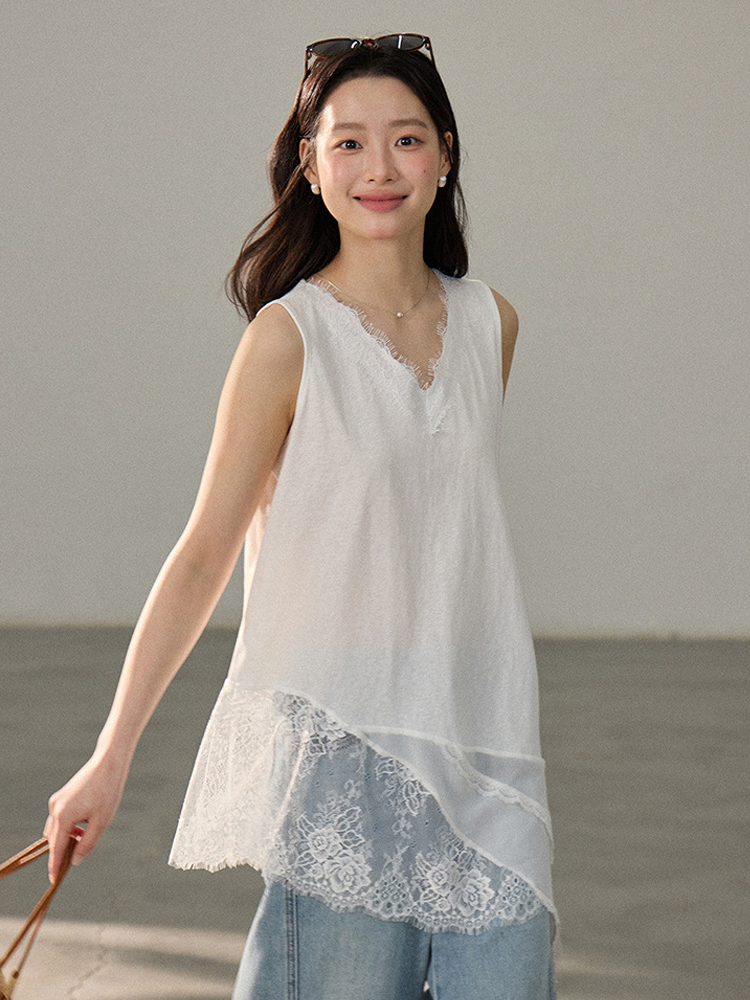 NEW！アシンメトリー ノースリーブ レースキャミソール