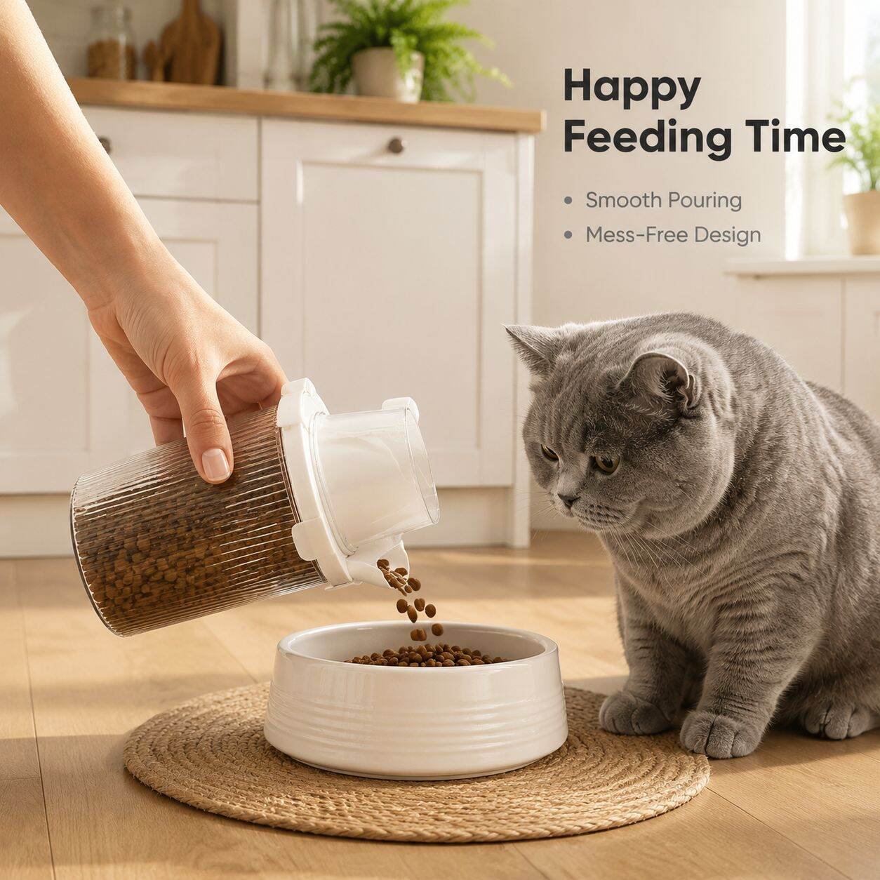 Pet Food Storage Barrel with Measuring Cup, Controllable Dispensing
