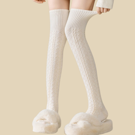 Calcetines largos de punto trenzado para mujer por encima de la rodilla