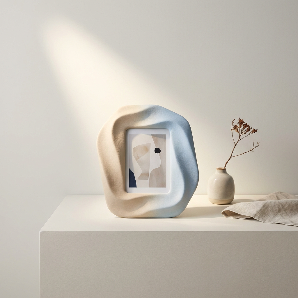 おしゃれなフォトフレームに写真を飾る例