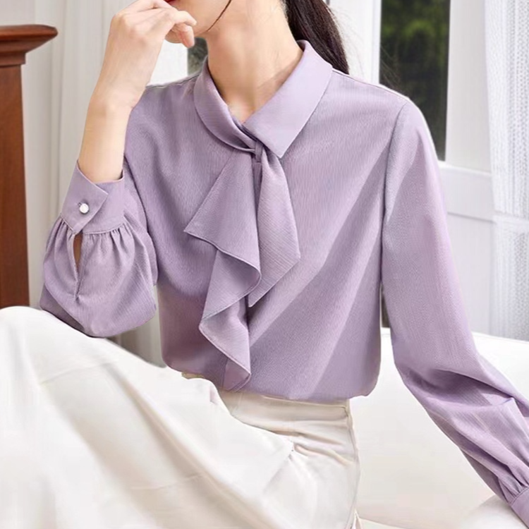 女士减齡時尚長袖雪紡襯衫