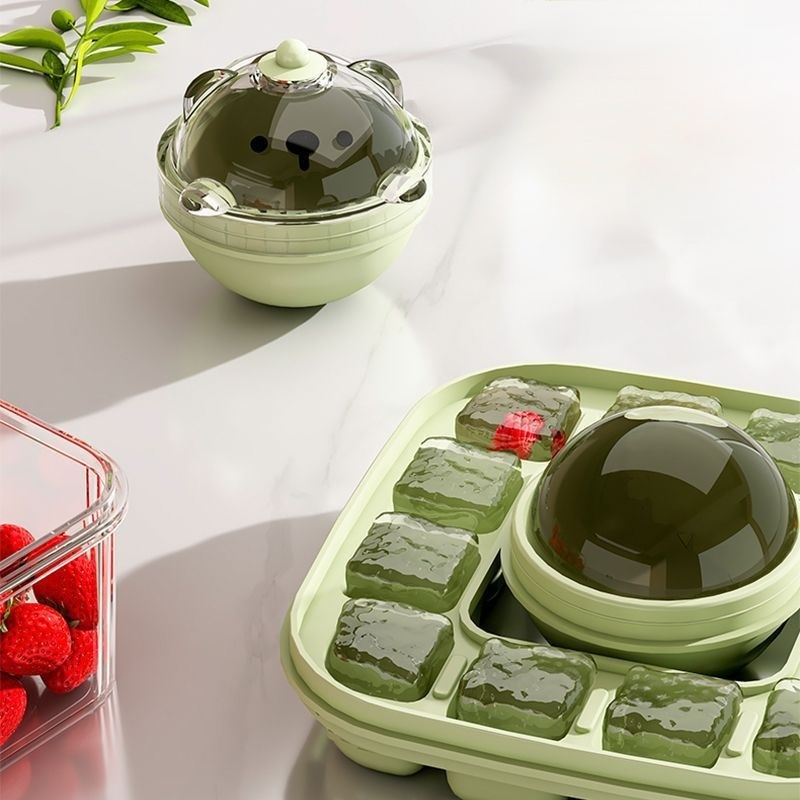 귀여운 곰돌이 아이스 몰드 소프트 바닥 2 in 1 주방 도구