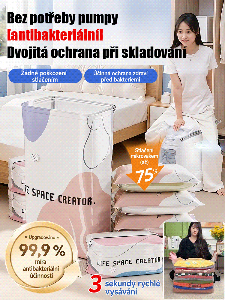 Zesílený 3D samouzavírací úložný vak bez nutnosti odsávání vzduchu
