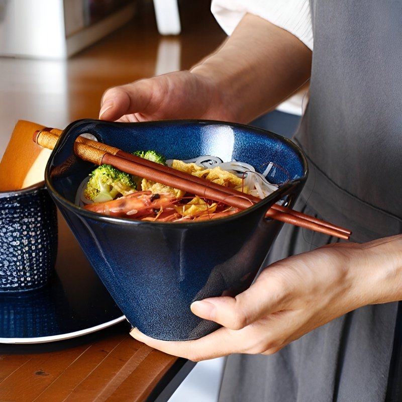 日本の窯麺鉢陶器帽子鉢家庭用ラーメン鉢両耳鉢創作食器食用麺鉢スープ鉢サラダ鉢
