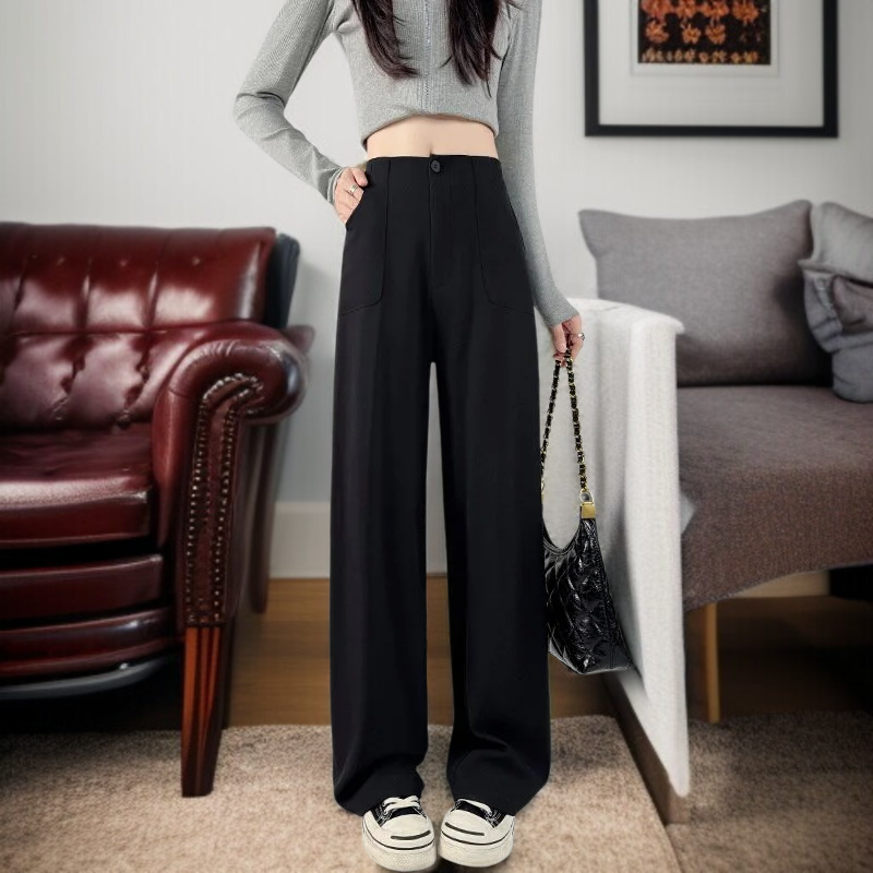 女性用ハイウエストスリムフィットウールスーツパンツ