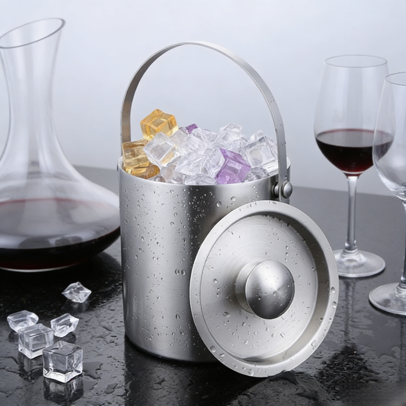 Doppelwandiger Isolierter Edelstahl-Eiseimer mit Deckel und Eiszange