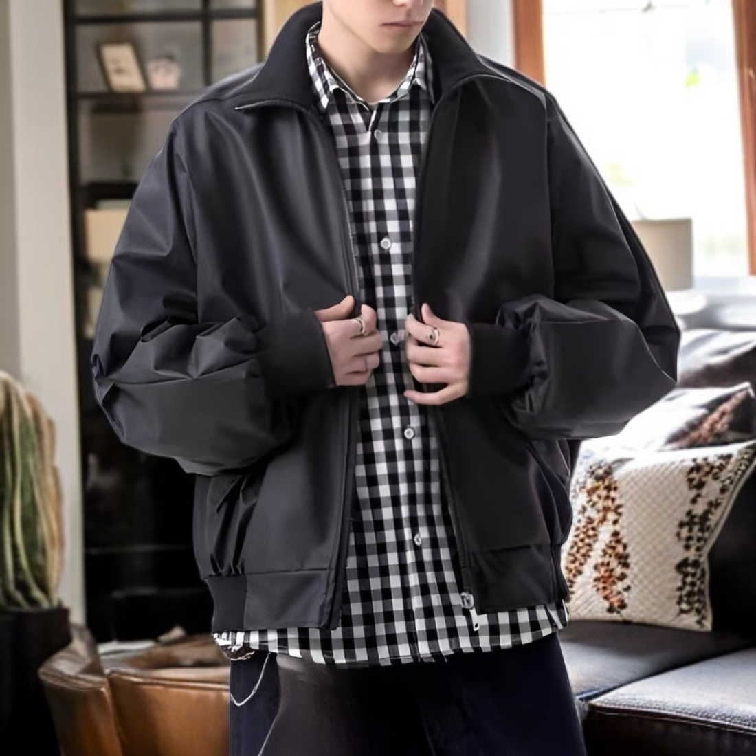 軽量素材のメンズアビエイターコート袖部分