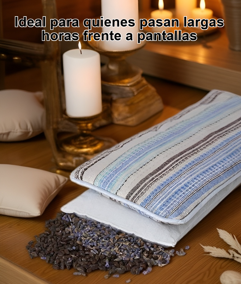 Detalle de la almohada para ojos con relleno de semillas naturales