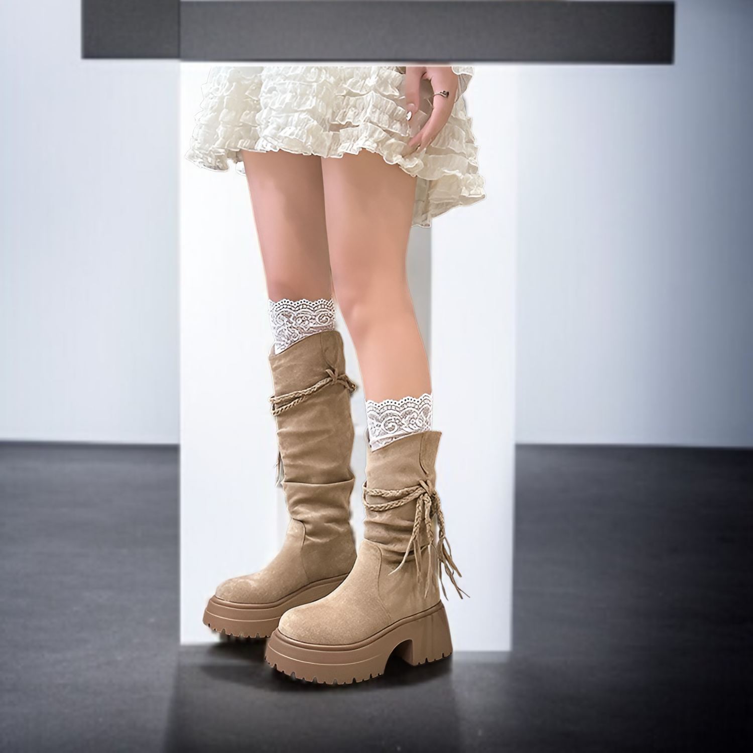 ウェイストランドスタイルのタッセル内側の高さを増やすウエスタンナイトブーツレディース秋冬レトロノースウェスト旅行着用ロングブーツ