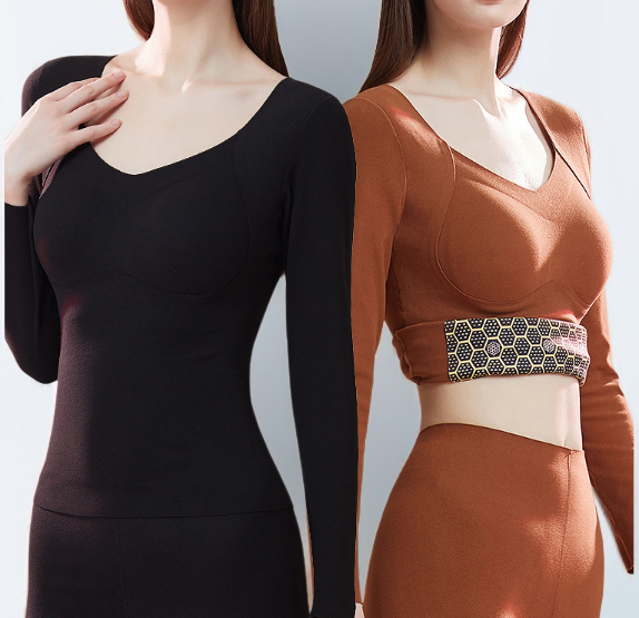 帶胸墊設計女士打底衫穿著效果