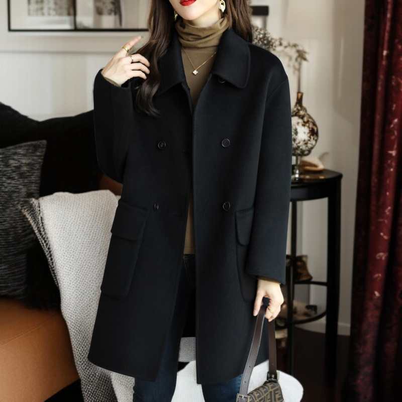 レディース厚手スリムツイードジャケット ミドル丈アップグレード・コットン・ツイード・コート