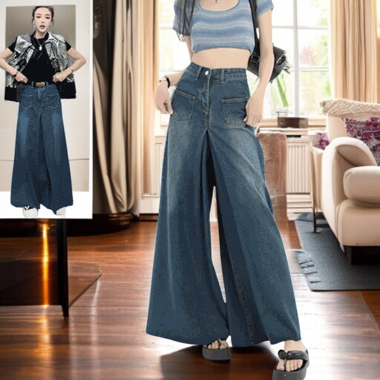 여성용 슬림핏 하이웨이스트 데님 치마바지