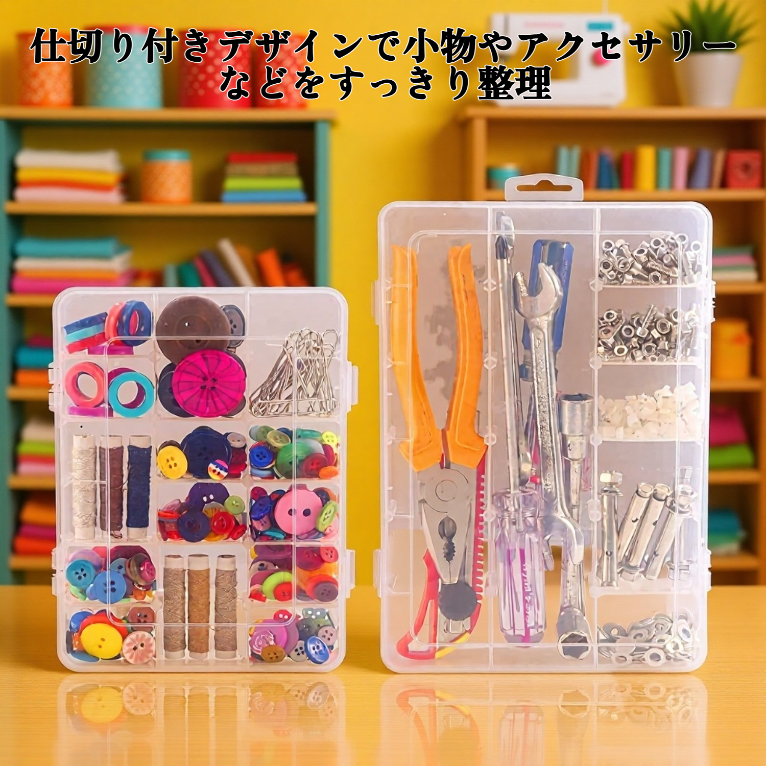 仕切りと透明な収納ボックスを備えたパッケージ