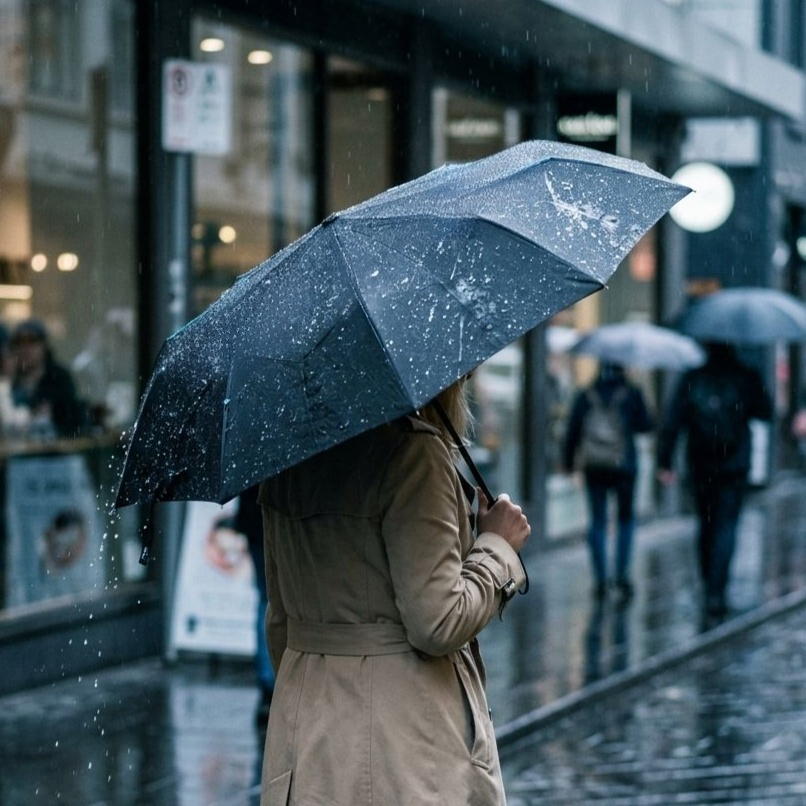 晴れの日も雨の日も使える、自動開閉式の厚みのある大型傘