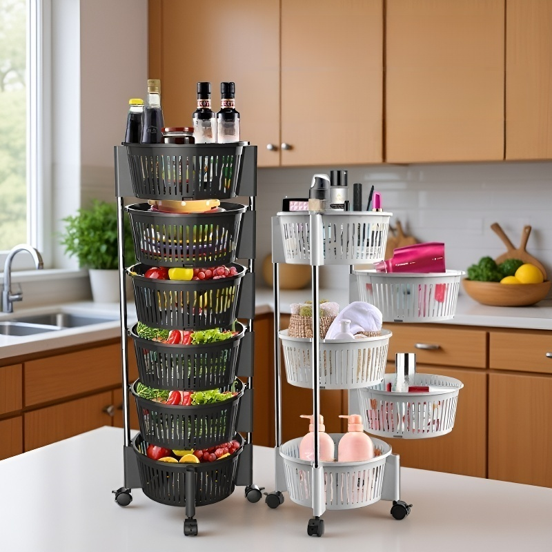주방용 회전식 바닥 거치형 다층 수납 바구니