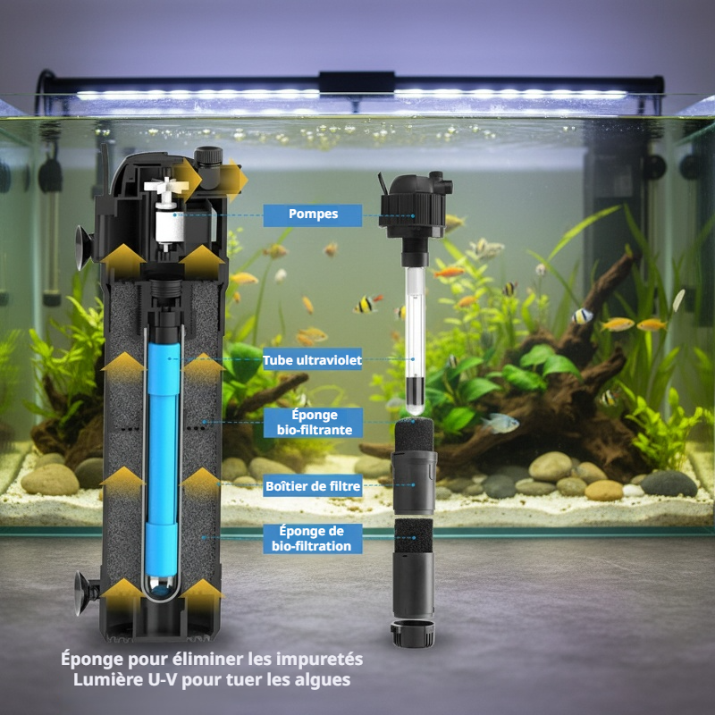 Boîte de filtration pour aquarium avec stérilisation UV