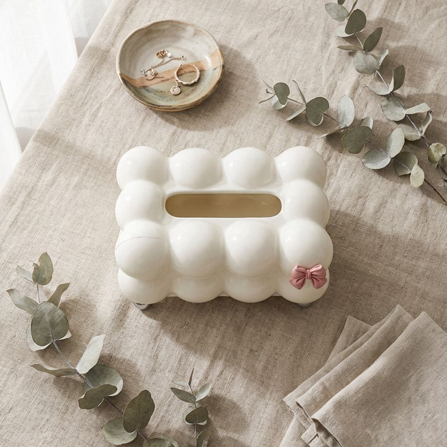 Cream tissue box enhancing living room aesthetics