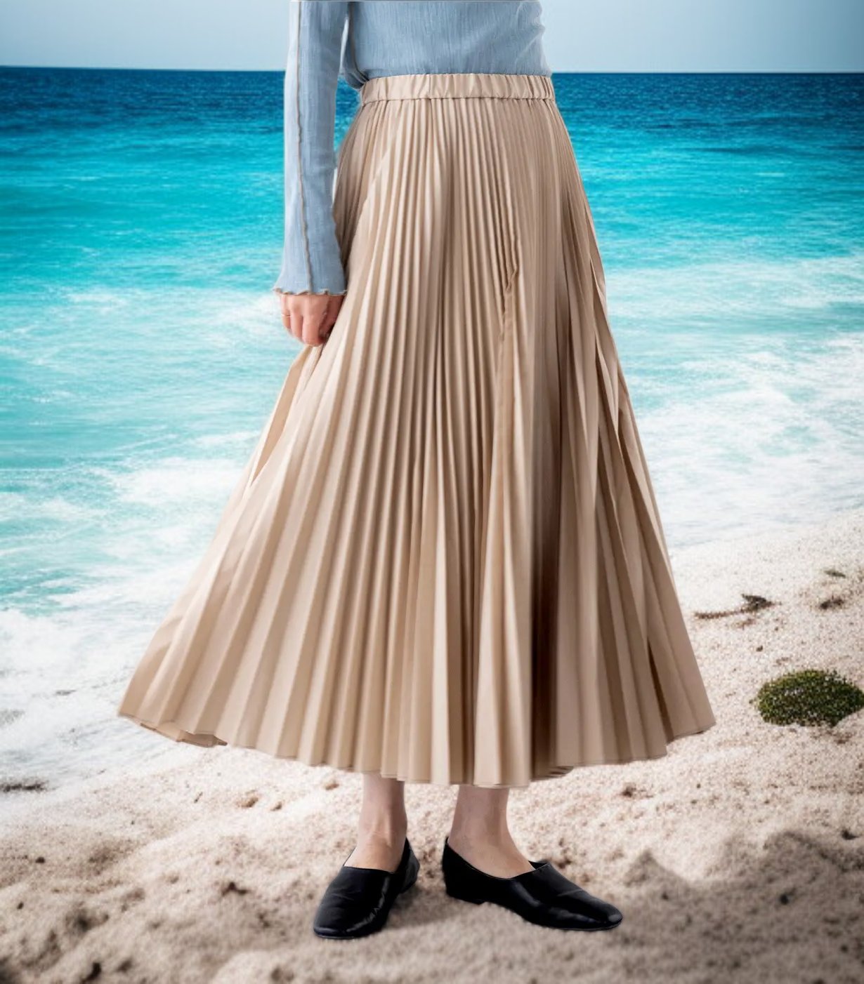 動きに合わせて広がるプリーツ