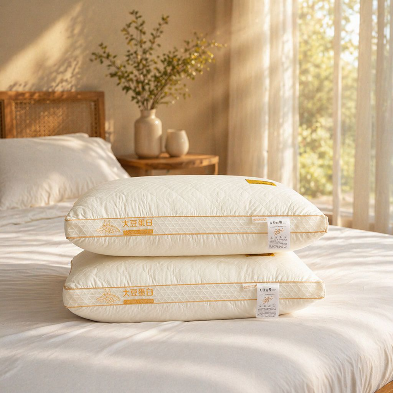 Men's home soybean fiber pillow rebound antibacterial cervical pillow whole head sleep pillow